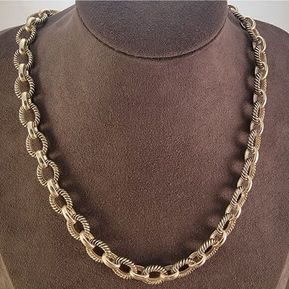 Designer Sterling Silver 10MM Rolo Chain Twisted Cable Link Toggle Necklace 18” - Picture 1 of 11